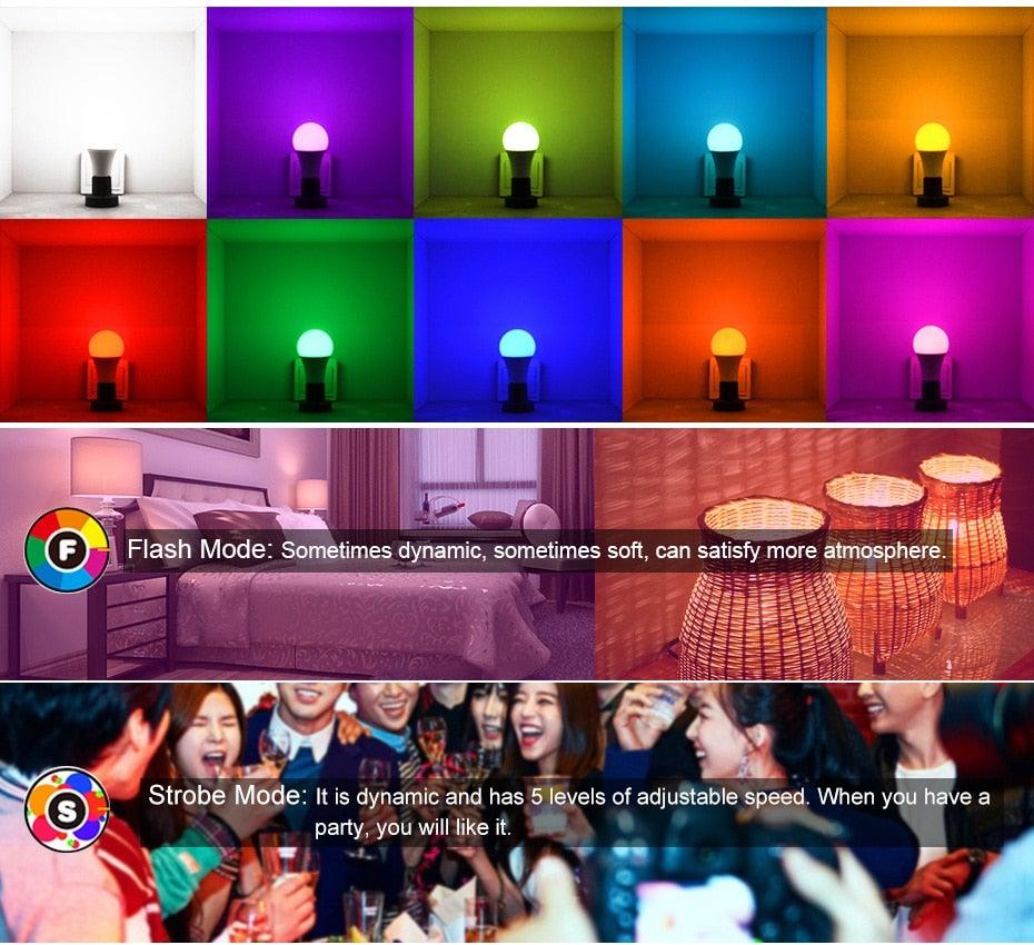 E27 RGB Led Bulb 5W 10W 15W Dimmable 16 Color Changing Magic Bulb GU10 8W AC 220V 110V RGB White IR Remote Control Night Light LED Light Bulb, Color Changing Light Bulb with Remote