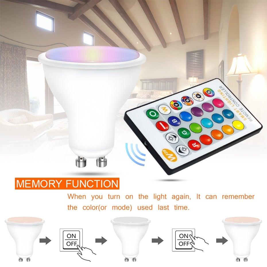 E27 RGB Led Bulb 5W 10W 15W Dimmable 16 Color Changing Magic Bulb GU10 8W AC 220V 110V RGB White IR Remote Control Night Light LED Light Bulb, Color Changing Light Bulb with Remote