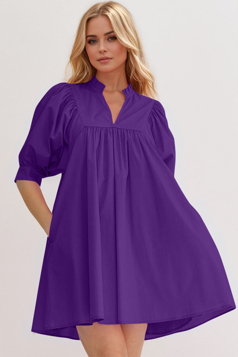 Pink Puff Sleeve Mini Dress Casual and Feminine Dress for Women Simple Classic Summer Dress by Stevvex