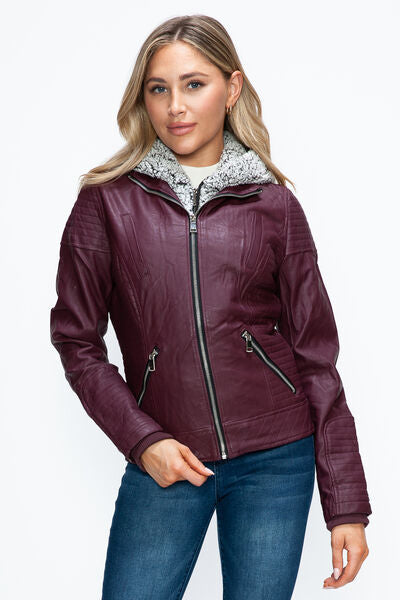 Women Warm Sleek Dual-Zipper Layered Jacket with Cozy Fuzzy Hood Urban Chic & Comfortable Jacket by Stevvex