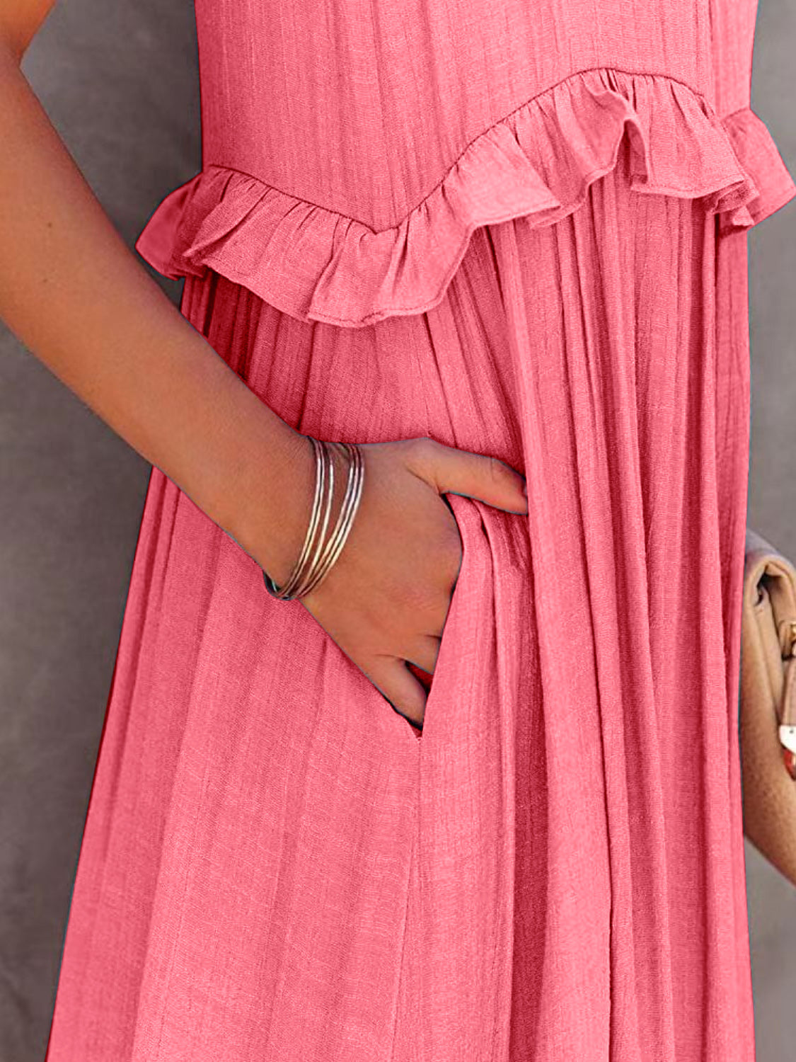 Romantic Ruffled Sleeveless Tiered Maxi Dress with Pockets Elegant & Chic Statement Beautiful Design Dress by Stevvex