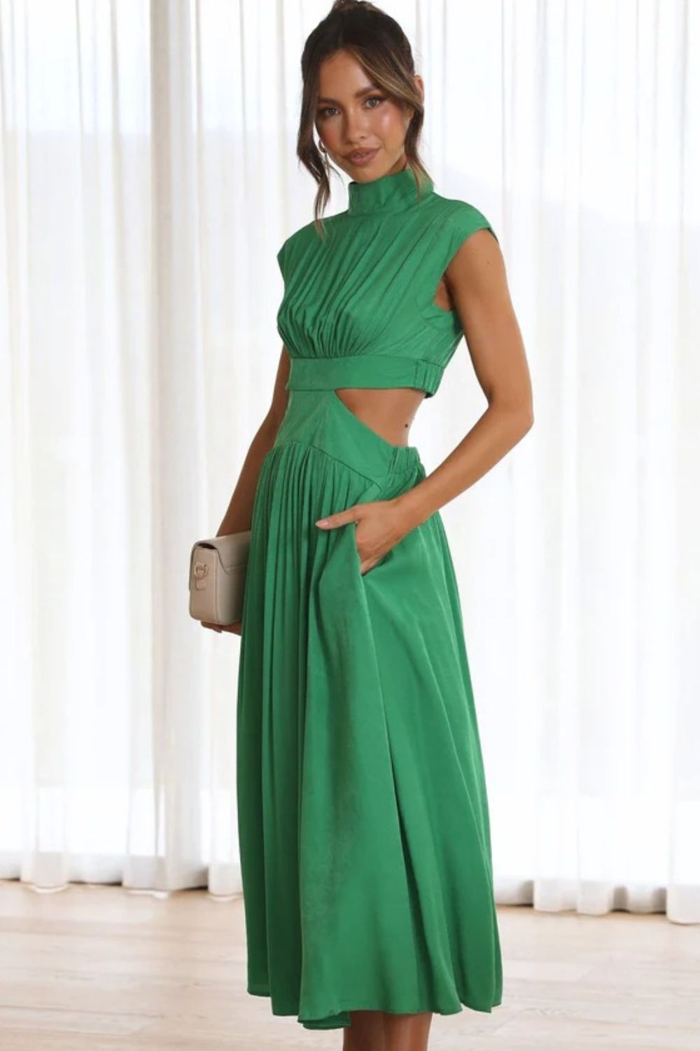 Modern Cutout Mock Neck Sleeveless Ruched Dress Elegant Dress For Women by Stevvex