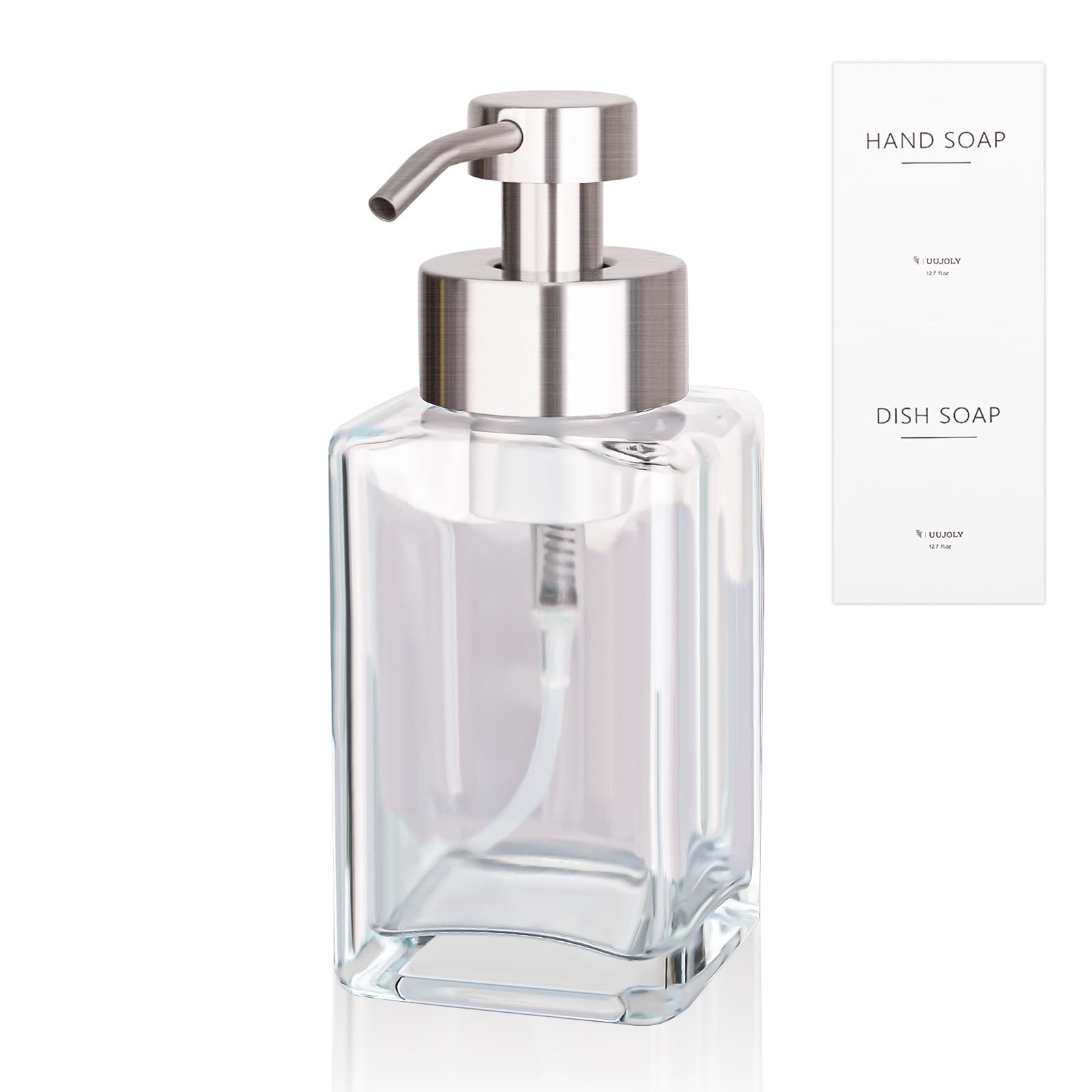 Foaming Soap Dispenser with Stainless Steel Pump 12oz Refillable Glass Liquid Dish Soap Bottles for Bathroom Kitchen Sink Home Decor - Lifestyle Haven
