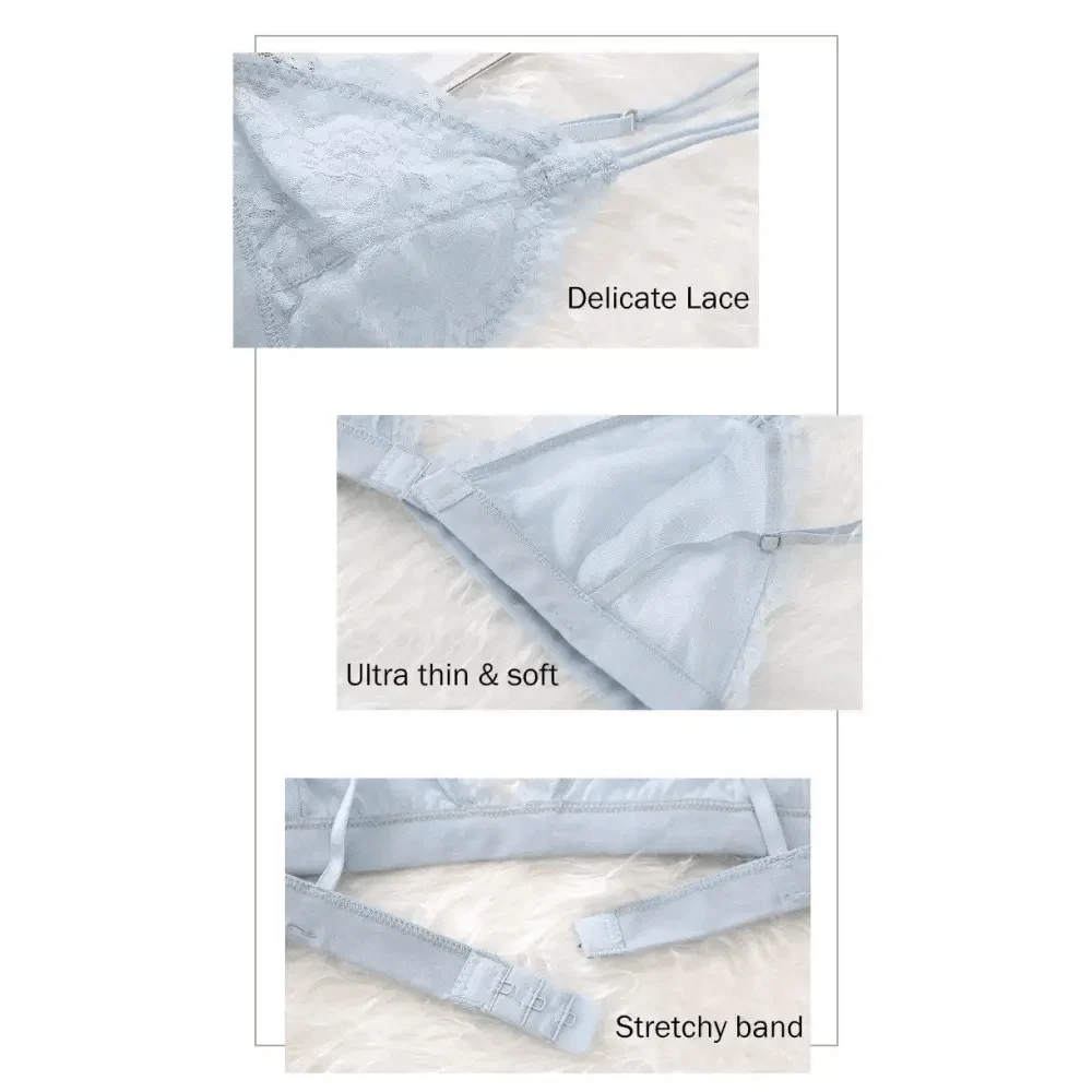 Elegance Lace Thin Triangle Bra For Women Wireless Lingerie Transparent Solid White/Black