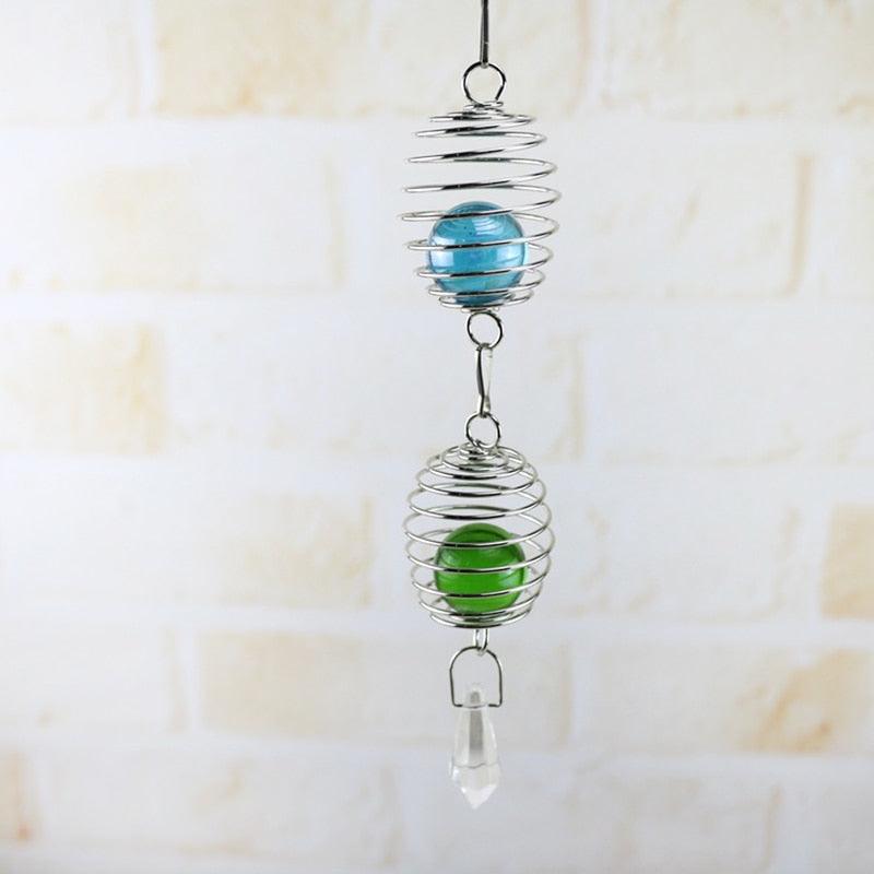 Elegant 3D Metal Hanging Wind Hanging Spinners Spiral Wind Chimes Wind Sculptures With Gazing Ball Spiral Tail Stainless Steel Spin Decor For Indoor Outdoor Spinner Wind Chime With Spiral Tail Ball Center Home Decor