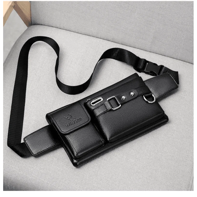 Elegant New Black Mens Leather Waist Bag Adjustable Strap Outdoors  Fanny Pack Comfortable Luxury Design For Men