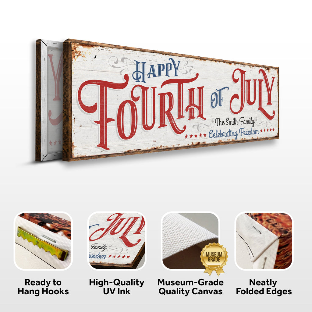 Happy 4th Of July Personalized Canvas Decor | Independence Day Canvas Home Wall Art | Red White And Blue Canvas | Living Room Wall Decor