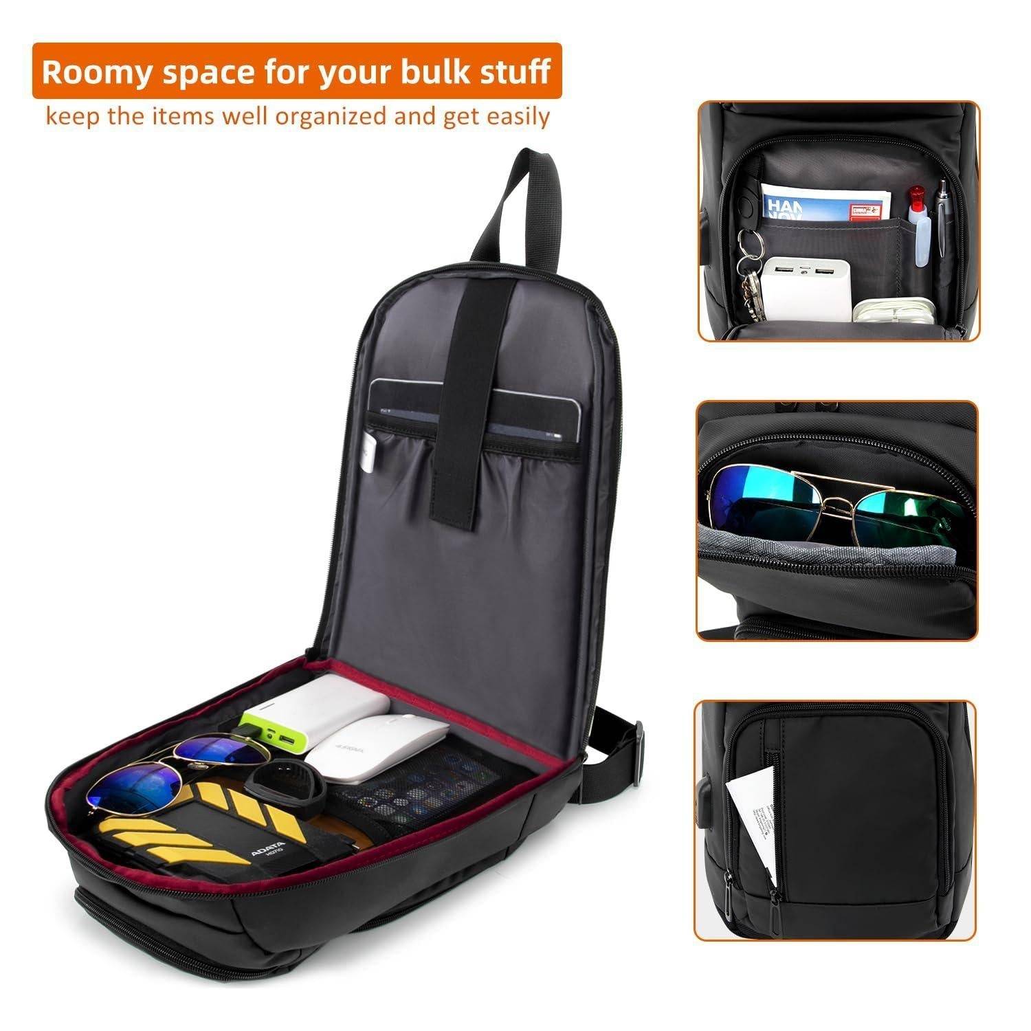 Sling Bag for Men Black Crossbody Bag with USB Charging Port Fits 10.2 inch iPad - Lifestyle Haven