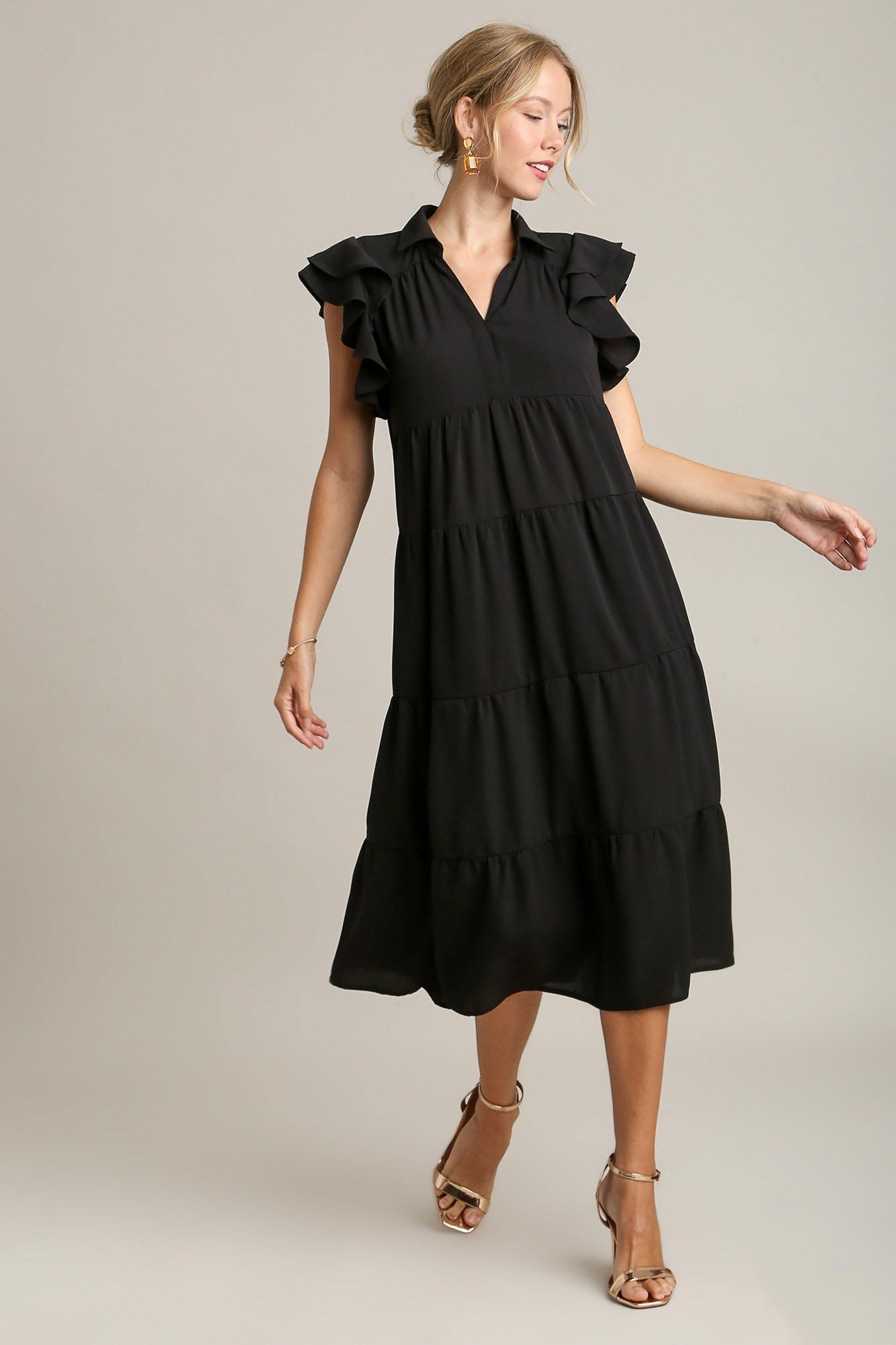 Black Full Size Ruffle Cap Sleeve Dress Plus Size Elegance Women Luxury Dress by Stevvex