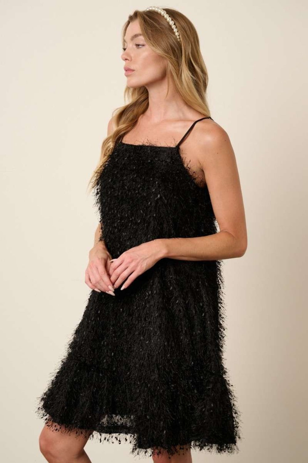 Feather Ruffle Hem Mini Cami Dress For Women – Ruffled Mini Dress, Cami Dress, Feather Detail Dress, Playful Mini Dress, Warm Weather Dress