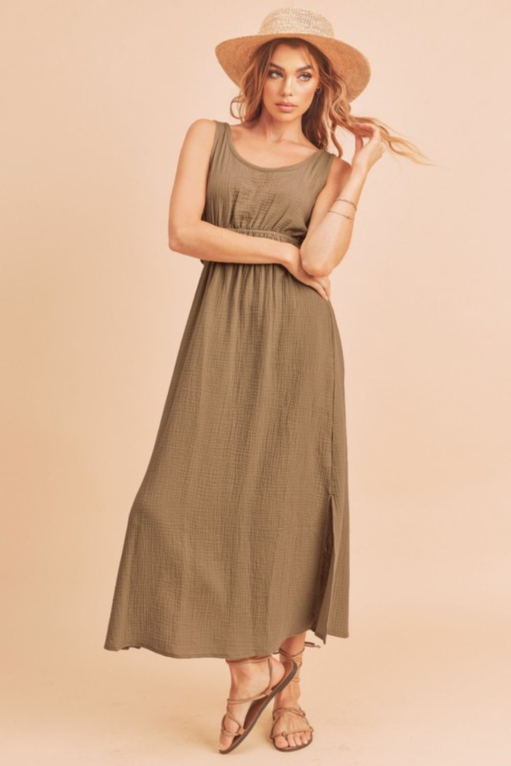 Side Slit Round Neck Sleeveless Tank Dress For Women Versatile, Comfortable, and Breezy Wardrobe Essential for Warm Weather by Stevvex