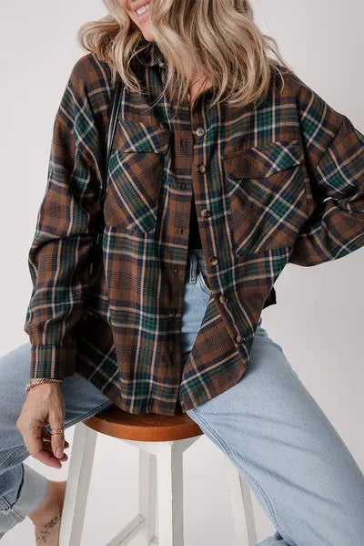 Timeless Women's Classic Plaid Button-Up Long Sleeve Jacket – Lightweight & Stylish Cotton-Blend Outerwear by Stevvex