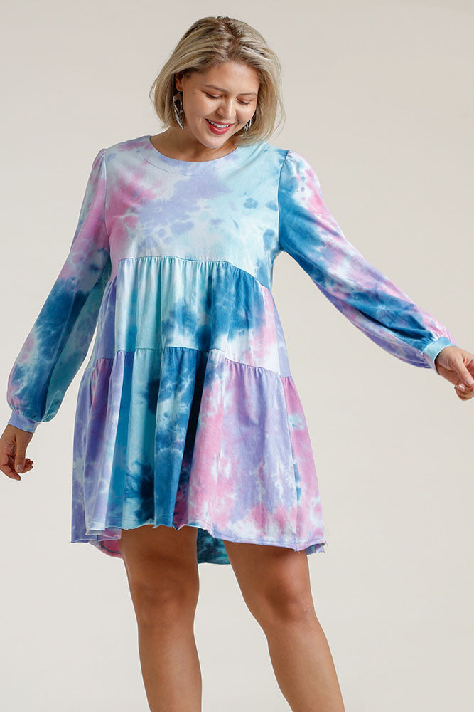 Colorful Full Size Round Neck Long Sleeve Dress Plus Size Boho Chic Beautiful Girls Dress by Stevvex