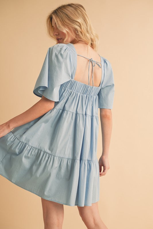 New Summer Square Neck Half Sleeve Tiered Dress For Women, Flattering, Chic, Comfortable and Versatile for Any Occasion by Stevvex