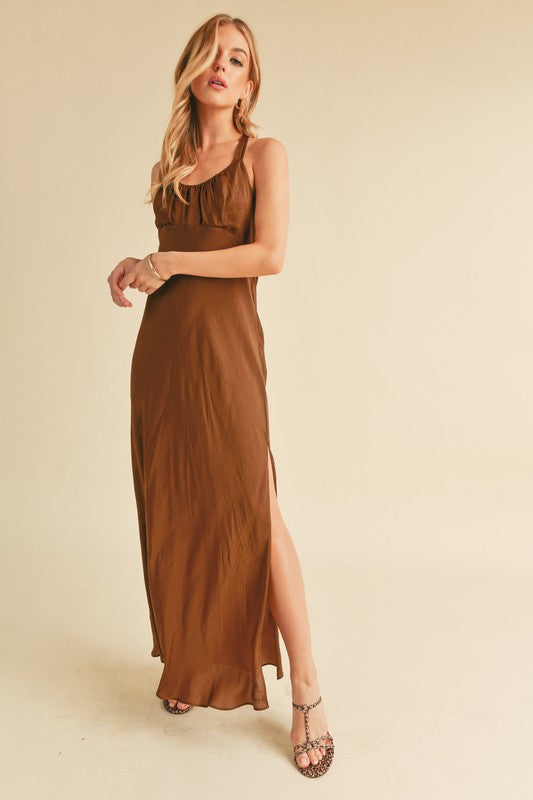 Ruched Side Slit Cutout Back Maxi Cami Dress For Summer–Elegant, Alluring & Sophisticated with Stunning Design by Stevvex