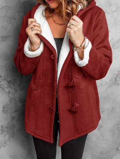 Full Size Pocketed Long Sleeve Hooded Toggle Jacket – Stylish & Functional Outerwear for Women by Stevvex