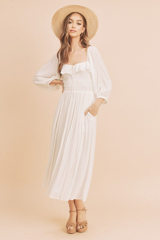 New Summer Ruffled Smocked Square Neck Balloon Sleeve Comfortable Dress – Feminine, Chic, and Elegant for Any Occasion by Stevvex