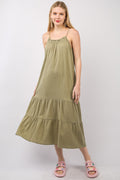 Ruffled A-Line Midi Cami Dress – Ruffled Midi Dress, A-Line Cami Dress, Feminine Ruffled Dress, Summer Cami Dress, Comfy Cotton Dress, Sleeveless Midi Dress, Breezy Casual Dress