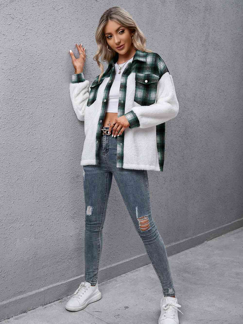 Timeless Modern Plaid Collared Neck Button Down Jacket Casual Simple Jacket For Women Classic Jacket by Stevvex
