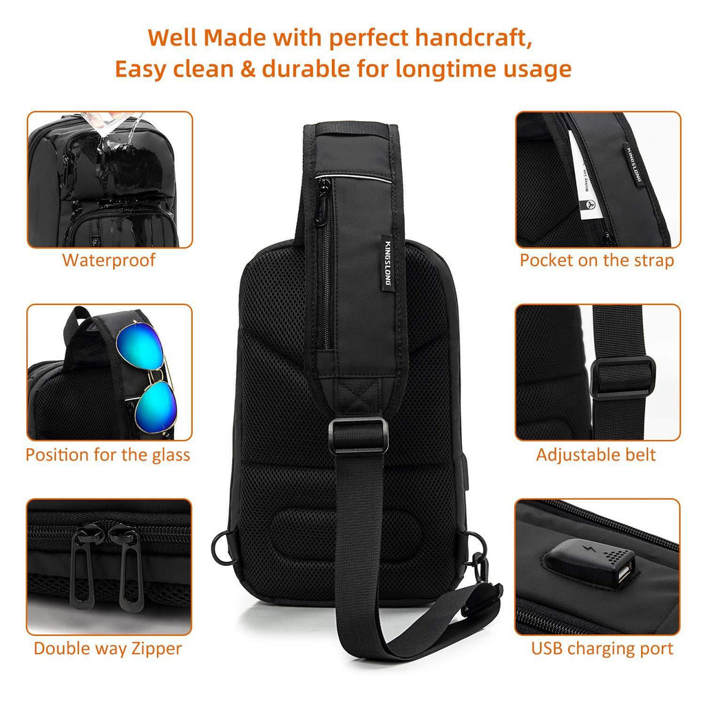 Sling Bag for Men Black Crossbody Bag with USB Charging Port Fits 10.2 inch iPad - Lifestyle Haven