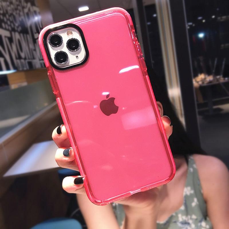 Fluorescent Color Shockproof Phone Case For iPhone 13 Pro Max 12 Mini 11 Transparent Soft Silicone Cover Transparent Case Glow In Dark Phone Case Luxury Square Case Cover For iPhone