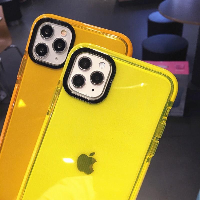 Fluorescent Color Shockproof Phone Case For iPhone 13 Pro Max 12 Mini 11 Transparent Soft Silicone Cover Transparent Case Glow In Dark Phone Case Luxury Square Case Cover For iPhone