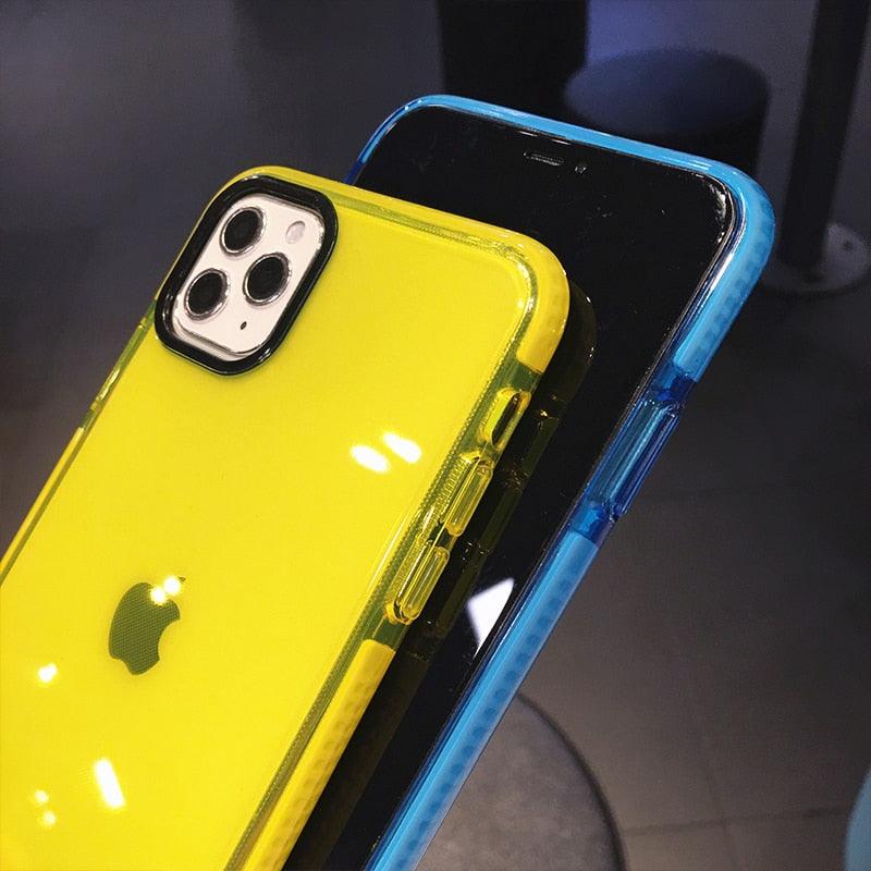Fluorescent Color Shockproof Phone Case For iPhone 13 Pro Max 12 Mini 11 Transparent Soft Silicone Cover Transparent Case Glow In Dark Phone Case Luxury Square Case Cover For iPhone