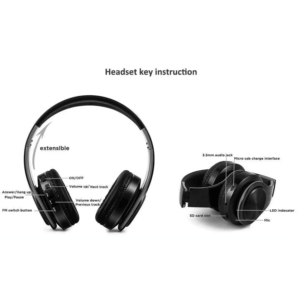 Folding Bluetooth White Blue Wireless Stereo Headphones Headset Mic Support Comfortable Earmuffs Modern Simple Design