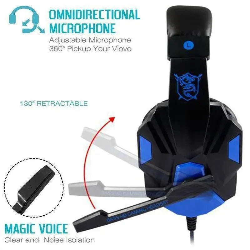 Gaming Red Black Wired Headset Stereo Gamer Headphone  Noise Cancelling Over Ear Headphones With Mic LED Light Bass Surround Soft Memory Earmuffs For Laptop