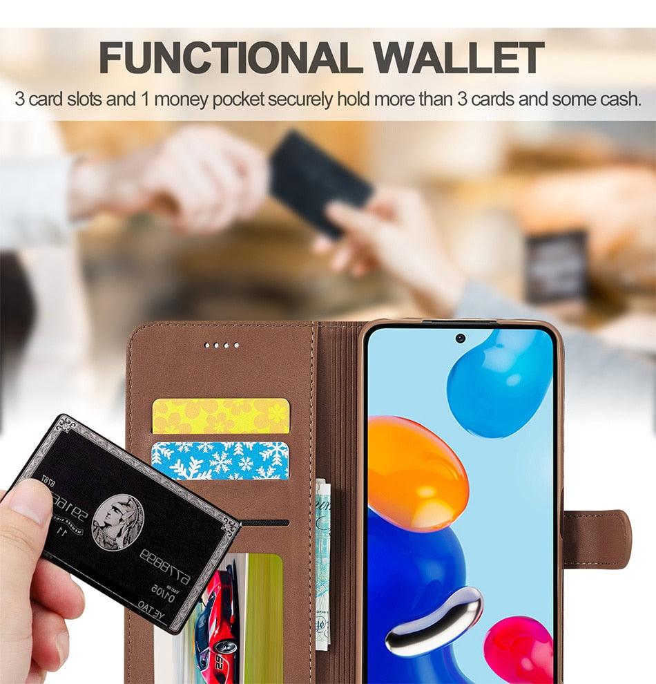 Genuine Premium Leather Detachable Magnetic Flip Cover with Card Holders Horizontal Case For Redmi Note 11 Pro 5G Case On Redmi Note 11 11S 10S 10 10C 9S 9 9T 8T 8 7 Case For Xiaomi Redmi Note11 Pro 5G Case