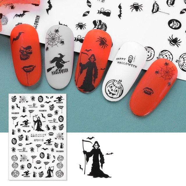 Halloween Series Nail Sticker Pumpkin Lantern Skeleton Spider Vampire Decals For Nail Art DIY Decoration Tools 3D Wave Design Decoration for Women Girls Art Stickers Decal Decoration Metallic Curve Strip Line Nail