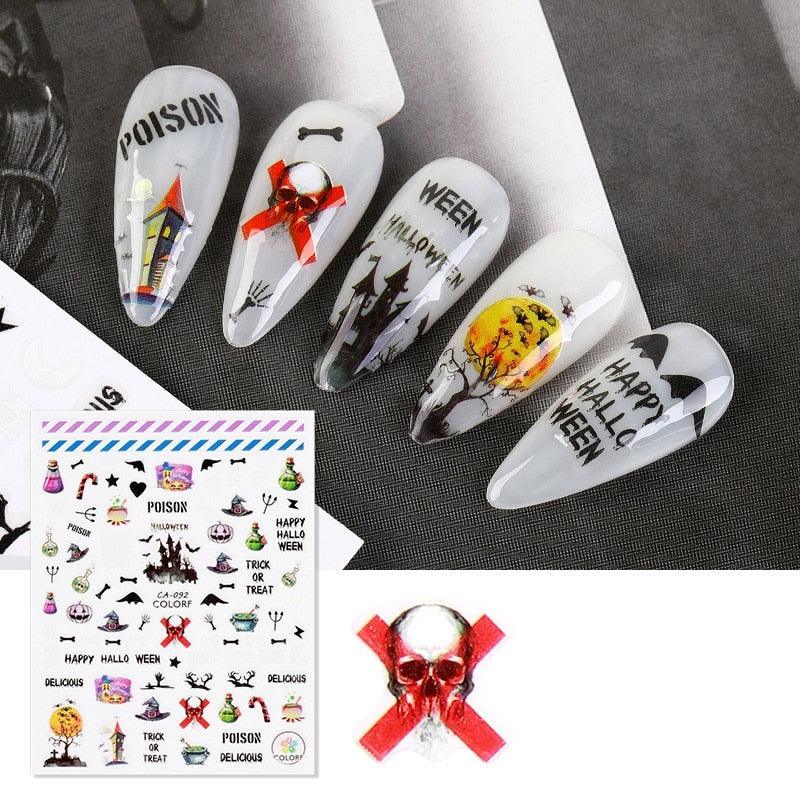 Halloween Series Nail Sticker Pumpkin Lantern Skeleton Spider Vampire Decals For Nail Art DIY Decoration Tools 3D Wave Design Decoration for Women Girls Art Stickers Decal Decoration Metallic Curve Strip Line Nail
