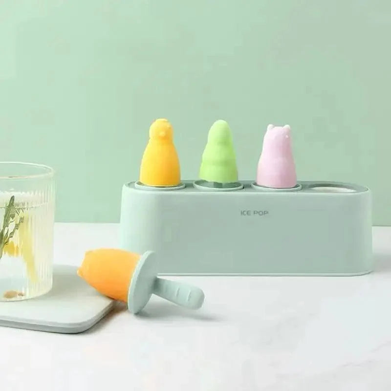 Home Ice Cream Mold Popsicle Tool Silicone 4-hole Popsicle Box Children Dessert Ice Cream Maker Kitchen Tools Diy Ice Cream