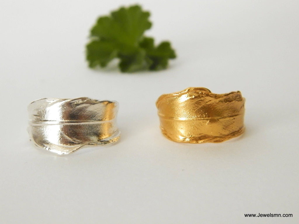 Gold Feather Ring, Gold-Plated Brass Jewelry, Dove Feather Band, Gift for Her, Birthday Gift for Women, Handmade Jewelry