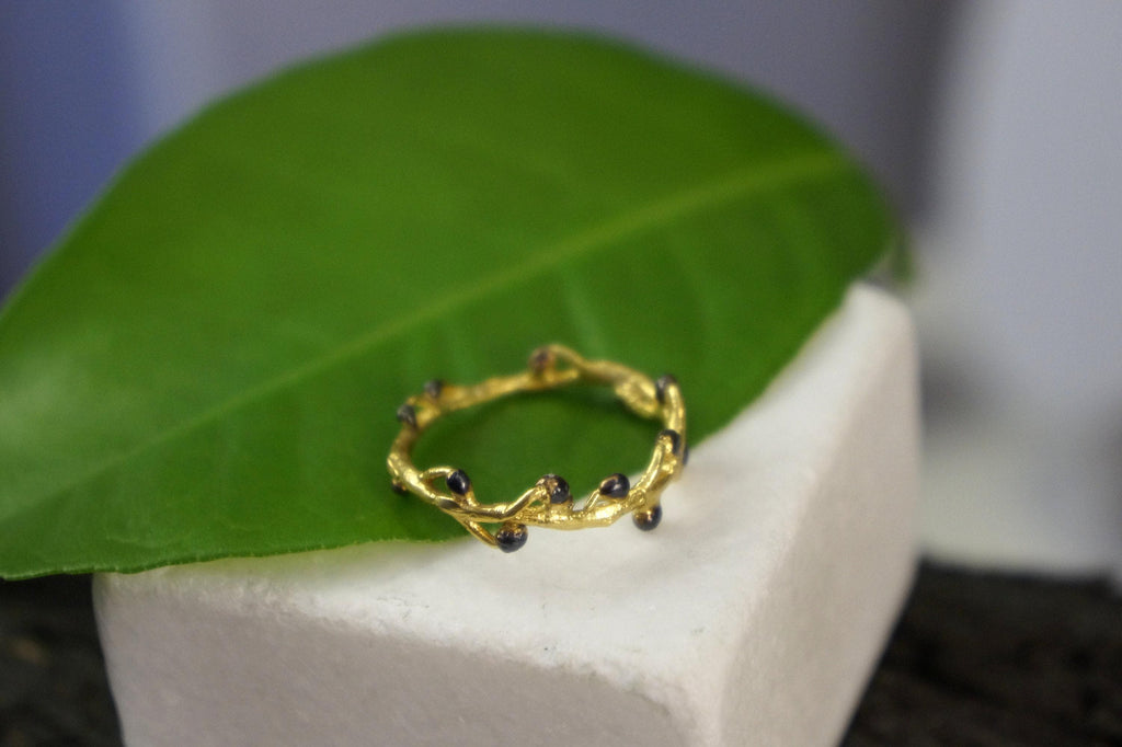 Gold Acacia Ring, Gold-Plated Sterling Silver Jewelry, Acacia Leaf Band, Gift for Her, Birthday Gift for Women, Handmade Jewelry