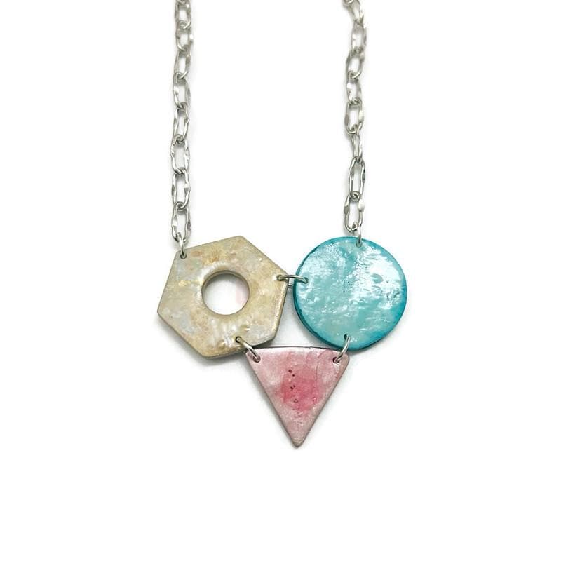 Geometric Jewelry Set- Pendant on Stainless Steel Chain & Edgy Earrings