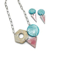 Geometric Jewelry Set- Pendant on Stainless Steel Chain & Edgy Earrings