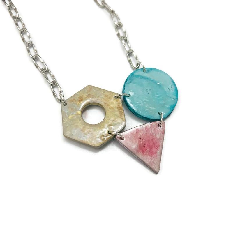 Geometric Jewelry Set- Pendant on Stainless Steel Chain & Edgy Earrings