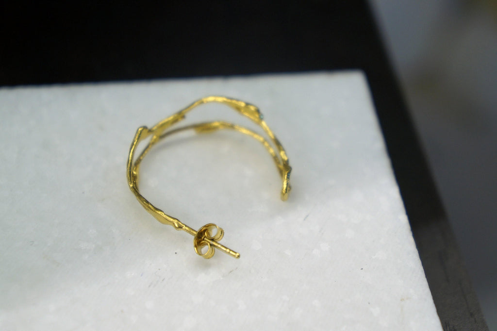 Silver Jasmine Branch Earrings, Gold Plated Sterling Silver 925 Jewelry, Twig Hoop Earrings, Handmade Minimalist Jewelry Gift, Birthday Gift