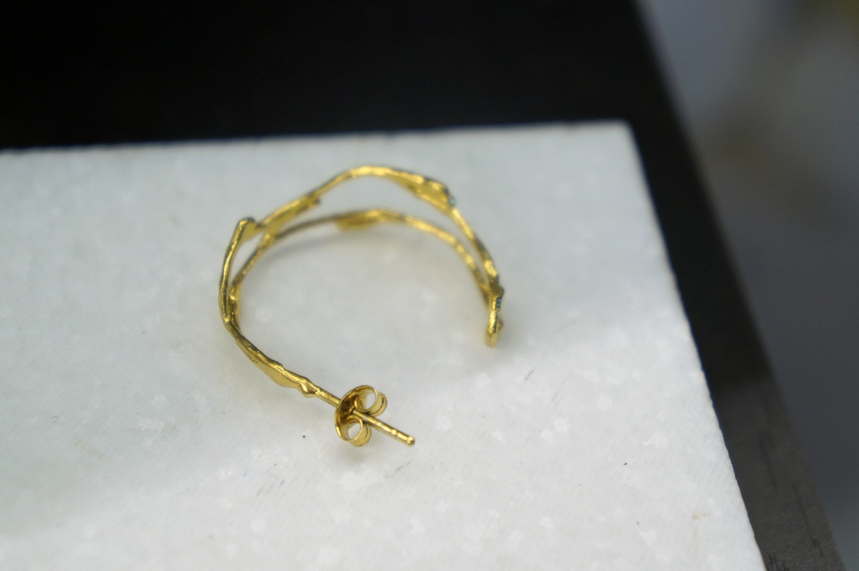 Silver Jasmine Branch Earrings, Gold Plated Sterling Silver 925 Jewelry, Twig Hoop Earrings, Handmade Minimalist Jewelry Gift, Birthday Gift
