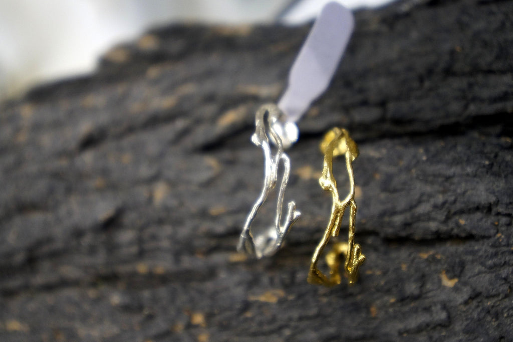 Silver Jasmine Branch Earrings, Gold Plated Sterling Silver 925 Jewelry, Twig Hoop Earrings, Handmade Minimalist Jewelry Gift, Birthday Gift