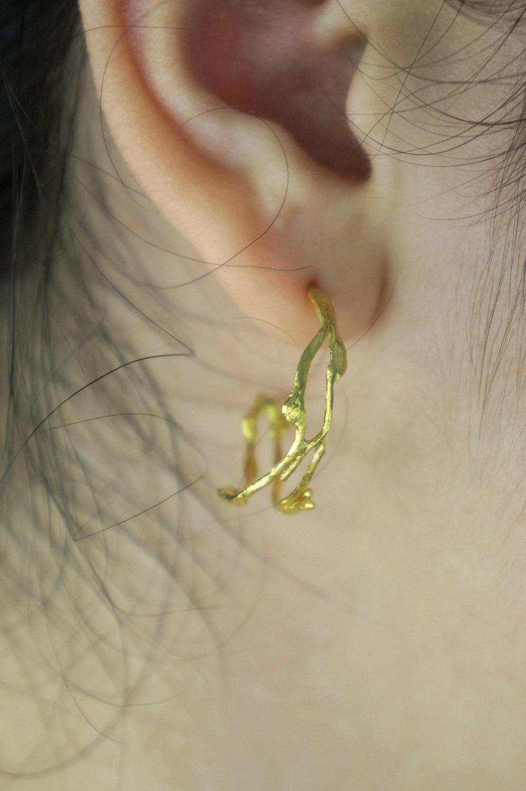 Silver Jasmine Branch Earrings, Gold Plated Sterling Silver 925 Jewelry, Twig Hoop Earrings, Handmade Minimalist Jewelry Gift, Birthday Gift