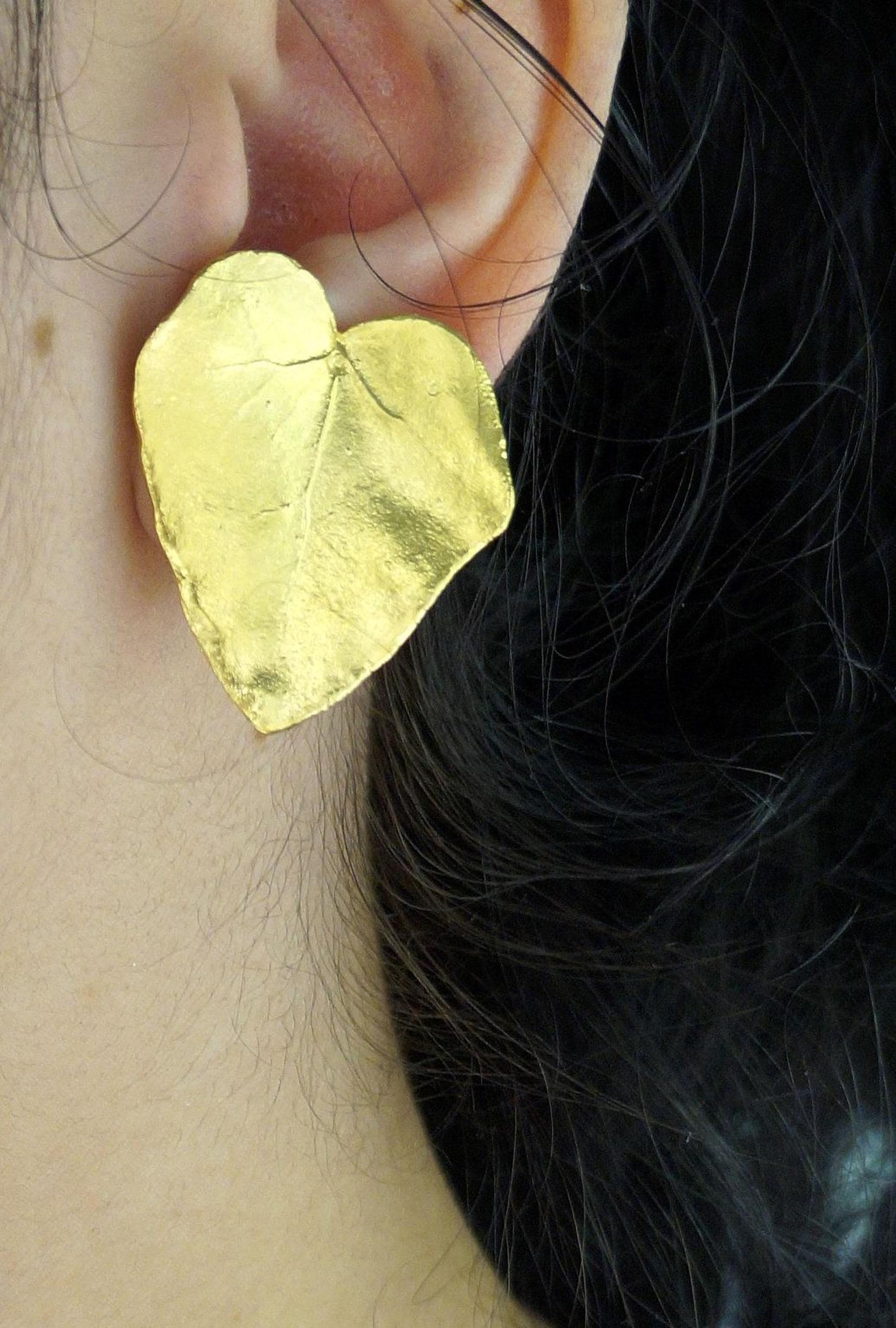 Real Ivy Leaf Earrings, 14K Gold Plated Brass Jewelry, Handmade Statement Jewelry Gift, Birthday Gift for Women, Boho Fashion, Eco Inspired