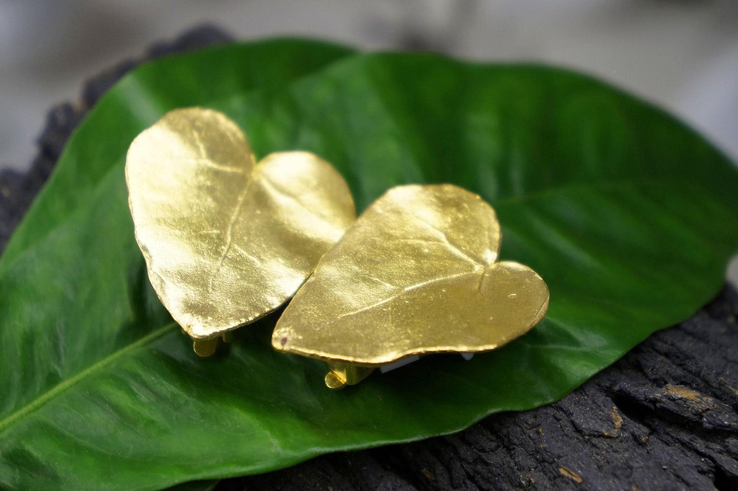 Real Ivy Leaf Earrings, 14K Gold Plated Brass Jewelry, Handmade Statement Jewelry Gift, Birthday Gift for Women, Boho Fashion, Eco Inspired
