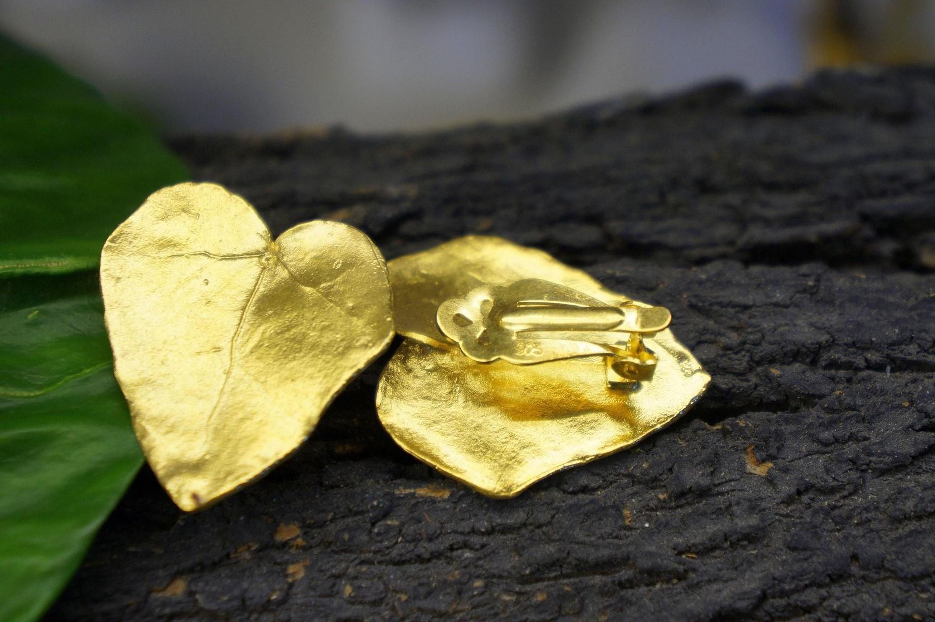 Real Ivy Leaf Earrings, 14K Gold Plated Brass Jewelry, Handmade Statement Jewelry Gift, Birthday Gift for Women, Boho Fashion, Eco Inspired