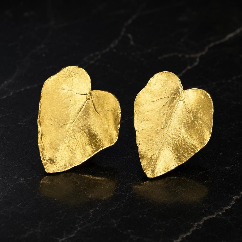 Real Ivy Leaf Earrings, 14K Gold Plated Brass Jewelry, Handmade Statement Jewelry Gift, Birthday Gift for Women, Boho Fashion, Eco Inspired