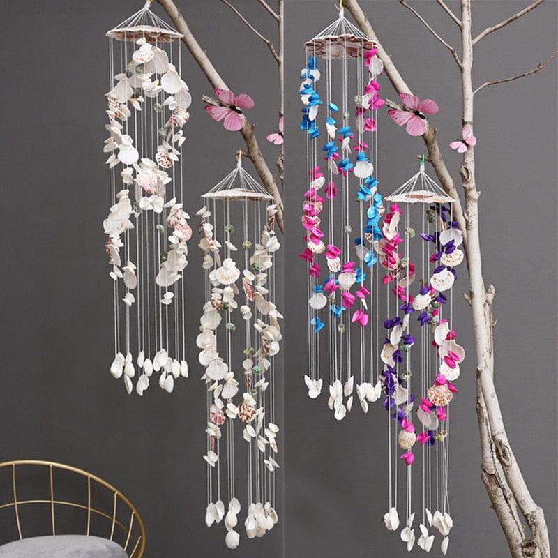 Japanese Wind Chimes Bells Hanging Ornaments Mobile Portable Waterproof Outdoor Wind-chime Mediterranean Style Home Garden Yard Decoration Natural Shell Wind Chimes Birthday Gifts