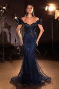 Mermaid Evening Gown Off-The-Shoulder Sweetheart Beaded Corset Glitter Tulle Hem