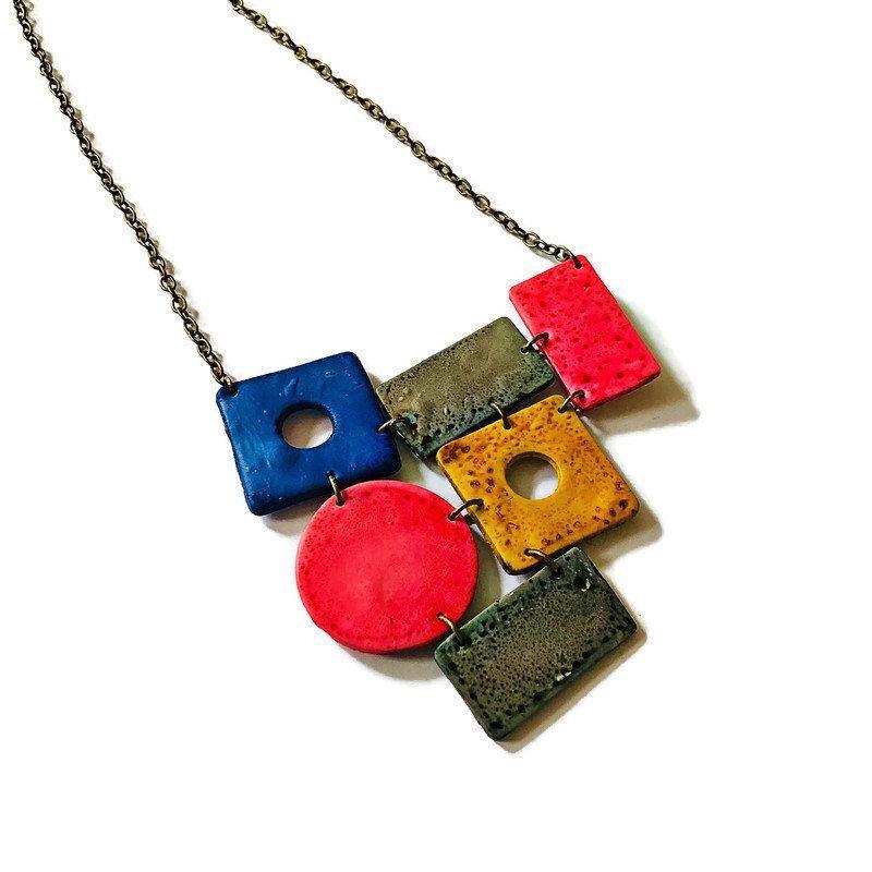 Colorful Geometric Jewelry Set — Statement Necklace & Earrings