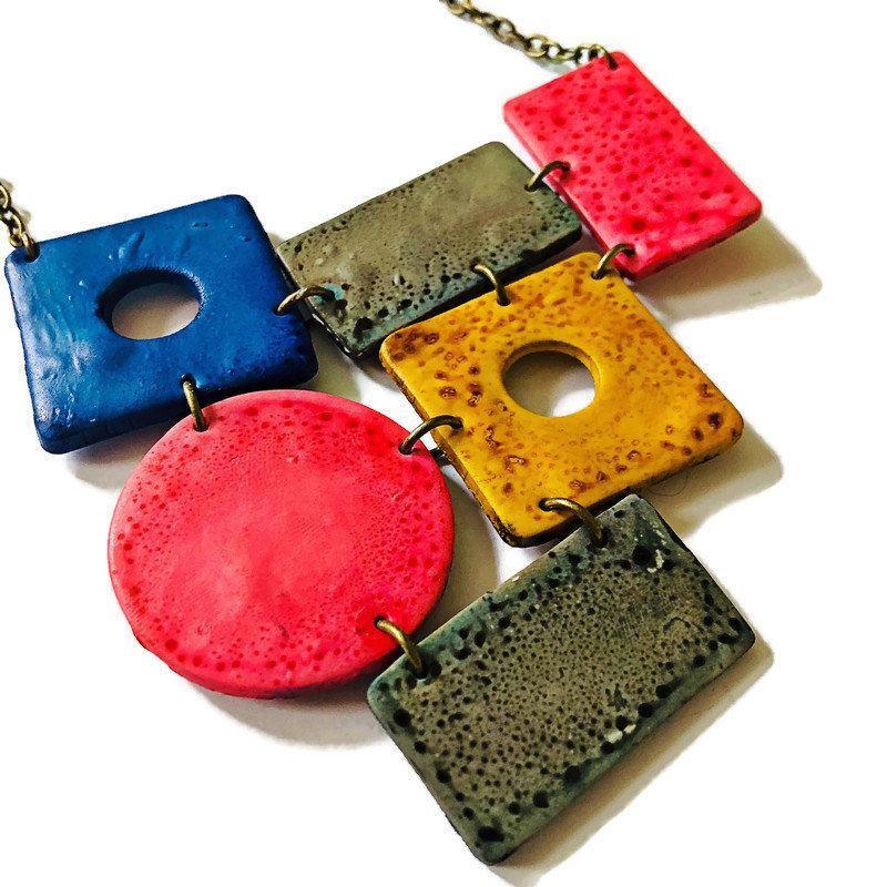 Colorful Geometric Jewelry Set — Statement Necklace & Earrings